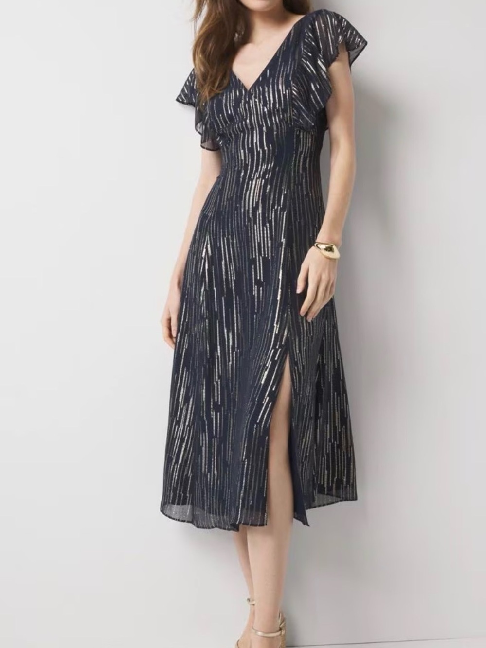 WHBM Petite Metallic Clip Midi Slip Dress Size